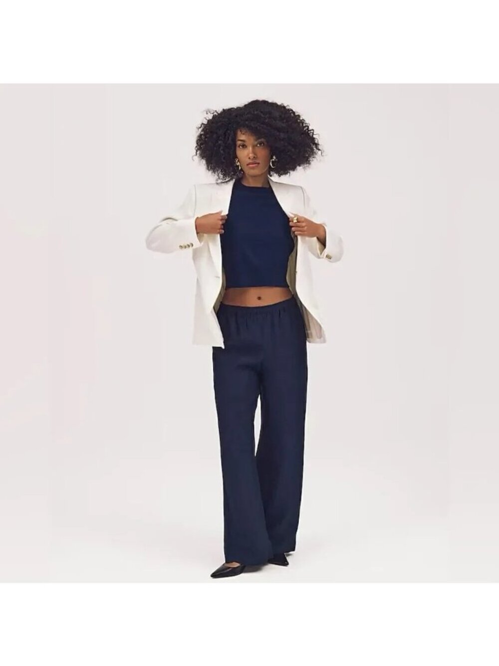 J CREW Stratus pant textured satin Navy blue SMALL wide leg tailored preppy - Picture 4 of 12